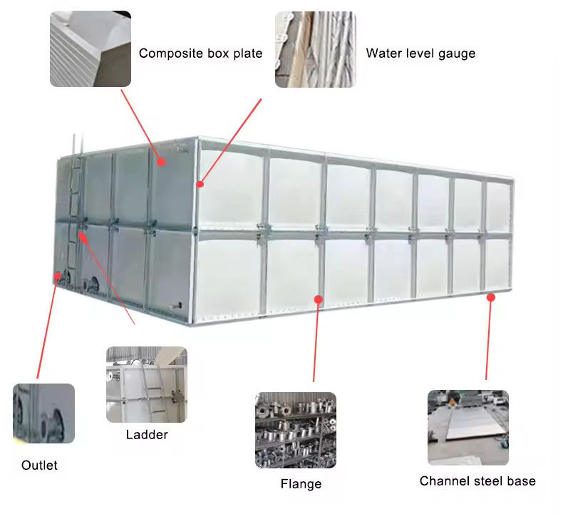 ถังน้ําแบบ Modular Frp Grp Smc ถังน้ําไฟเบอร์กลาส 10000 ลิตร ถังเก็บน้ํา ถังเก็บน้ําฝน