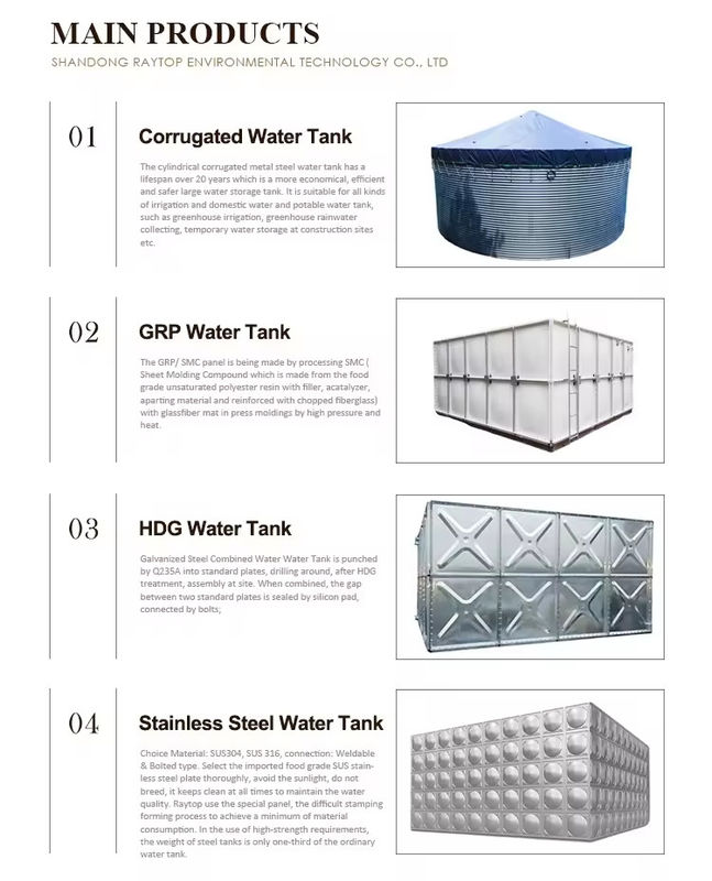 Estructura de acero galvanizado de inmersión en caliente Tanque de agua Precio Reservorio de agua de torre de acero seccional modular elevado
